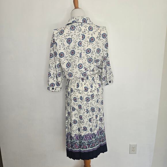Vintage Breli 80s Secretary Shirt Dress Printed Pleated Midi Skirt Women 10 - Picture 3 of 13